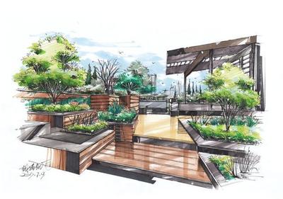 「設計手繪」庭院景觀手繪設計線稿上色