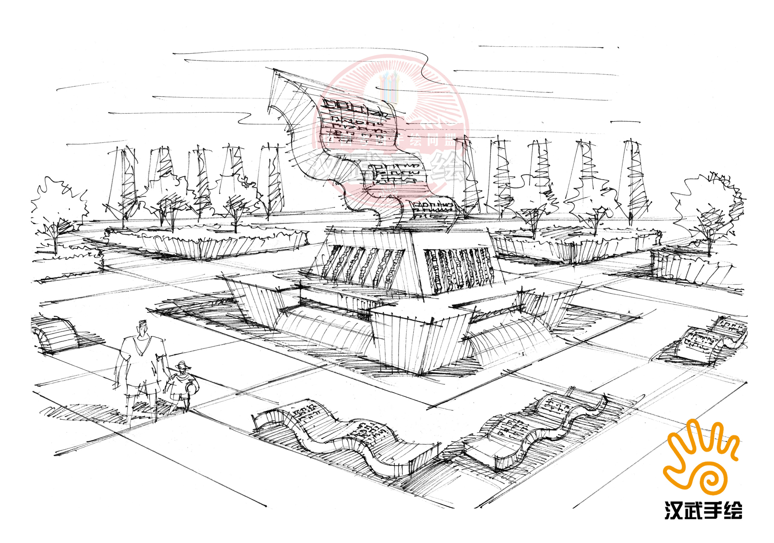 廣場設計手繪線稿